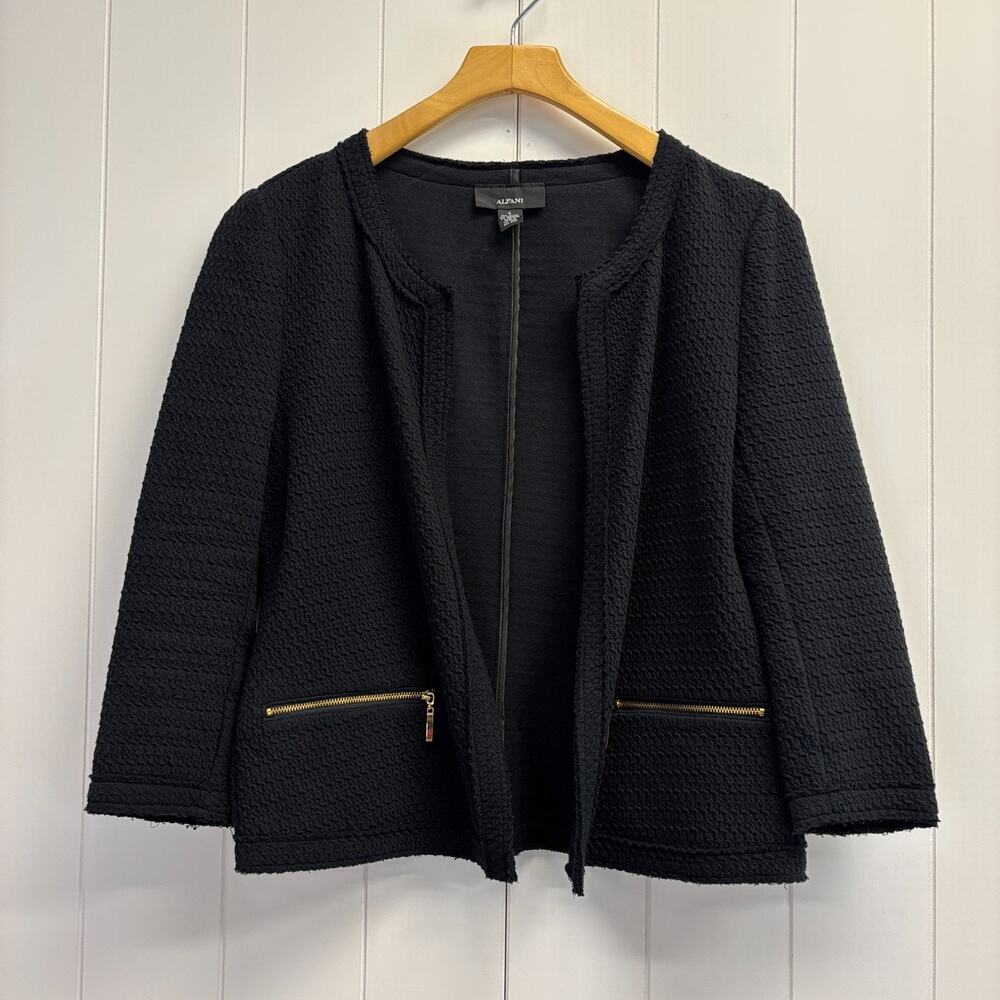 Alfani Womens Classic Old Money Textured Zip Cardigan Size S Quiet Luxury Staple
